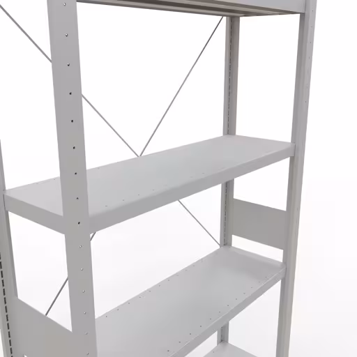 Abbildung Nr 12 des Artikels Grundregal, Fachbodenregal Stecksystem MULTIplus330, 3000 x 1000 x 300 mm (HxBxT), 7 Fachböden, Kreuzstrebe, RAL 7035 lichtgrau aus der Produktgruppe Stecksystem von der Marke Schulte Lagertechnik