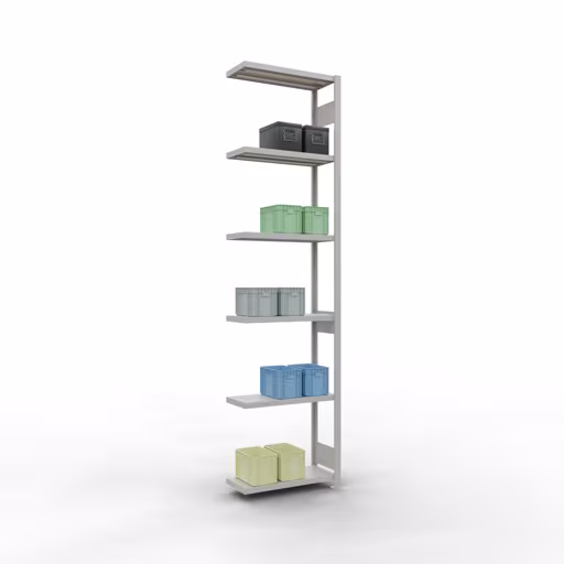 Anbauregal, Fachbodenregal Stecksystem MULTIplus250, 3000 x 750 x 300 mm (HxBxT), 7 Fachböden, Längenriegel, RAL 7035 lichtgrau von Schulte Lagertechnik mit der Artikelnr. 32837-75-LR