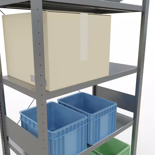 Zusatzbild des Artikels Grundregal, Fachbodenregal Stecksystem MULTIplus250, 3000 x 1000 x 500 mm (HxBxT), 7 Fachböden, Kreuzstrebe, verzinkt aus Grundregal