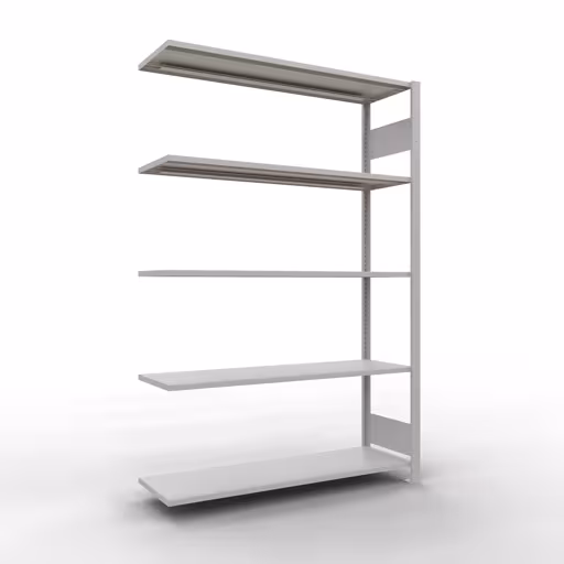 Anbauregal, Fachbodenregal Stecksystem MULTIplus150, 2000 x 1300 x 400 mm (HxBxT), 5 Fachböden, Längenriegel, RAL 7035 lichtgrau aus der Kategorie Anbauregal mit der Artikelnummer 32645-130-LR