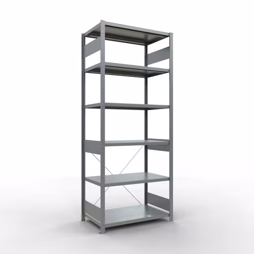 Grundregal, Fachbodenregal Stecksystem MULTIplus250, 2500 x 1000 x 600 mm (HxBxT), 6 Fachböden, Kreuzstrebe, verzinkt aus der Kategorie Grundregal mit der Artikelnummer 12961