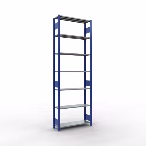 Grundregal, Fachbodenregal Stecksystem MULTIplus85, 3000 x 1000 x 300 mm (HxBxT), 7 Fachböden, Längenriegel, RAL 5010 enzianblau aus der Kategorie Grundregal mit der Artikelnummer 13132-LR-B