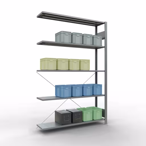 Stecksystem Anbauregal 2000x1300x300 mm, Typ 150 kg, verzinkt mit der GTIN 4004514217677 Stecksystem Anbauregal 2000x1300x300 mm, Typ 150 kg, verzinkt von Schulte Lagertechnik mit der Artikelnr. 12735-130