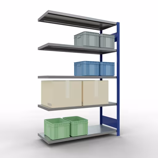 Produktbild Nr 13 des Artikels Anbauregal, Fachbodenregal Stecksystem MULTIplus250, 2000 x 1300 x 500 mm (HxBxT), 5 Fachböden, Längenriegel, RAL 5010 enzianblau/verzinkt Abbildung Nr 13 des Artikels Anbauregal, Fachbodenregal Stecksystem MULTIplus250, 2000 x 1300 x 500 mm (HxBxT), 5 Fachböden, Längenriegel, RAL 5010 enzianblau/verzinkt aus der Produktgruppe Stecksystem von der Marke Schulte Lagertechnik