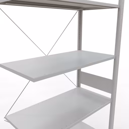 Abbildung Nr 15 des Artikels Anbauregal, Fachbodenregal Stecksystem MULTIplus85, 3000 x 1000 x 500 mm (HxBxT), 7 Fachböden, Kreuzstrebe, RAL 7035 lichtgrau aus der Produktgruppe Stecksystem von der Marke Schulte Lagertechnik