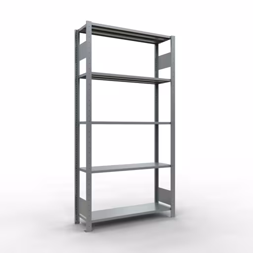Grundregal, Fachbodenregal Stecksystem MULTIplus85, 2000 x 1000 x 300 mm (HxBxT), 5 Fachböden, Längenriegel, verzinkt aus der Kategorie Grundregal mit der Artikelnummer 13130-LR