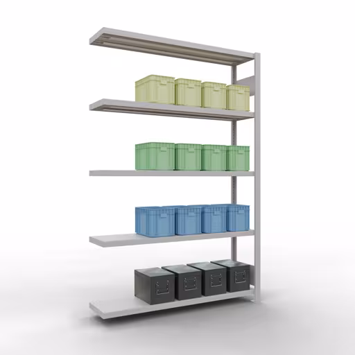 Abbildung Nr 14 des Artikels Anbauregal, Fachbodenregal Stecksystem MULTIplus250, 2000 x 1300 x 300 mm (HxBxT), 5 Fachböden, Längenriegel, RAL 7035 lichtgrau aus der Produktgruppe Stecksystem von der Marke Schulte Lagertechnik