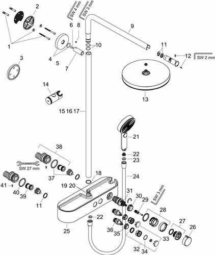 Technische Zeichnung 4040675 Hansgrohe Showerpipe PULSIFY 260 1jet mit Brausethermostat chrom