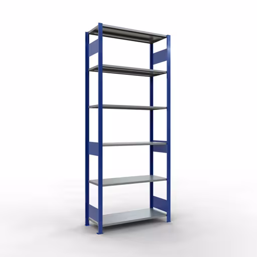 Grundregal, Fachbodenregal Stecksystem MULTIplus85, 2500 x 1000 x 400 mm (HxBxT), 6 Fachböden, Längenriegel, RAL 5010 enzianblau aus der Kategorie Grundregal mit der Artikelnummer 13141-LR-B