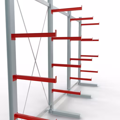 Abbildung Nr 11 des Artikels K 6000 Komplettregal, einseitig, 3000 x 6000 x 750 mm, RAL 7001 / RAL 3000, 5 Lagerebenen aus der Produktgruppe Kragarmregale von der Marke Schulte Lagertechnik