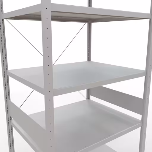 Abbildung Nr 8 des Artikels Grundregal, Fachbodenregal Stecksystem MULTIplus330, 3000 x 1000 x 800 mm (HxBxT), 7 Fachböden, Kreuzstrebe, RAL 7035 lichtgrau aus der Produktgruppe Stecksystem von der Marke Schulte Lagertechnik