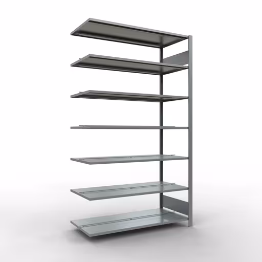 Anbauregal, Büro-Fachbodenregal Stecksystem MULTIplus150, 2300 x 1300 x 600 mm (HxBxT), 7 Fachböden, Längenriegel, verzinkt, mit Mittelanschlag aus der Kategorie Stecksystem mit der Artikelnummer 17753