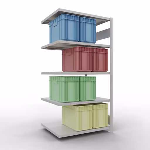 Abbildung Nr 14 des Artikels Anbauregal, Fachbodenregal Stecksystem MULTIplus250, 2000 x 1000 x 800 mm (HxBxT), 5 Fachböden, Längenriegel, RAL 7035 lichtgrau aus der Produktgruppe Stecksystem von der Marke Schulte Lagertechnik