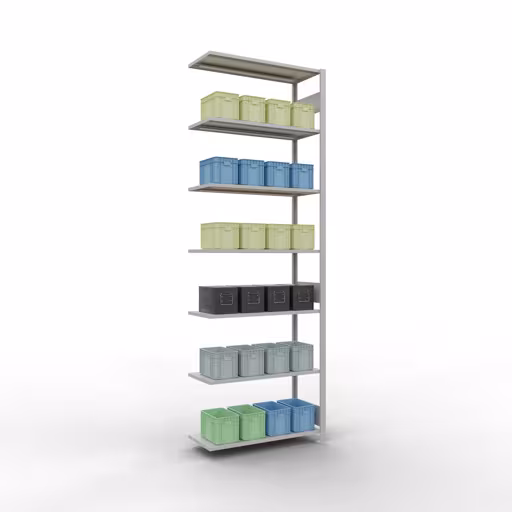 Anbauregal, Fachbodenregal Stecksystem MULTIplus85, 3000 x 1000 x 400 mm (HxBxT), 7 Fachböden, Längenriegel, RAL 7035 lichtgrau von der Marke Schulte Lagertechnik aus der Produktreihe Stecksystem