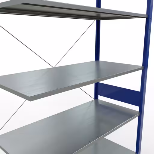 Produktbild Nr.7 des Artikels Anbauregal, Fachbodenregal Stecksystem MULTIplus150, 3000 x 1300 x 600 mm (HxBxT), 7 Fachböden, Kreuzstrebe, RAL 5010 enzianblau/verzinkt aus der Produktreihe Stecksystem von der Marke Schulte Lagertechnik