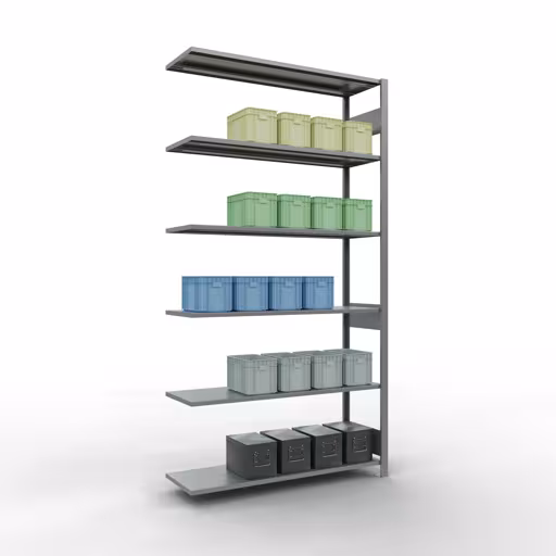 Produktbild Nr.12 des Artikels Anbauregal, Fachbodenregal Stecksystem MULTIplus150, 2500 x 1300 x 400 mm (HxBxT), 6 Fachböden, Längenriegel, verzinkt aus der Produktreihe Stecksystem von der Marke Schulte Lagertechnik