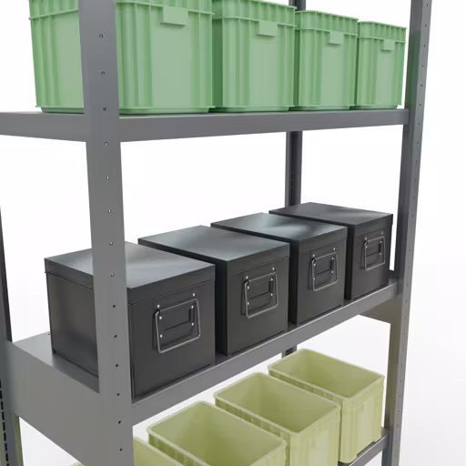 Produktbild Nr.12 des Artikels Grundregal, Fachbodenregal Stecksystem MULTIplus250, 2500 x 1000 x 400 mm (HxBxT), 6 Fachböden, Längenriegel, verzinkt aus der Produktreihe Stecksystem von der Marke Schulte Lagertechnik