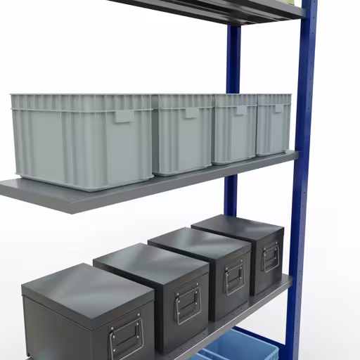 Anbauregal, Fachbodenregal Stecksystem MULTIplus150, 2000 x 1000 x 300 mm (HxBxT), 5 Fachböden, Längenriegel, RAL 5010 enzianblau/verzinkt von Schulte Lagertechnik aus der Kategorie Stecksystem