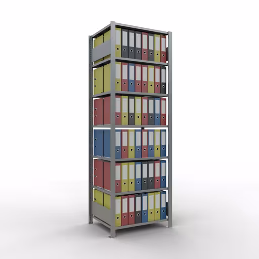 Abbildung Nr 9 des Artikels Grundregal, Büro-Fachbodenregal Stecksystem MULTIplus150, 2300 x 750 x 600 mm (HxBxT), 7 Fachböden, Längenriegel, verzinkt, mit Mittelanschlag aus der Produktgruppe Büroregale von der Marke Schulte Lagertechnik