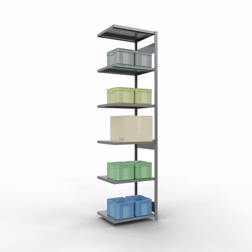 Anbauregal, Fachbodenregal Stecksystem MULTIplus250, 3000 x 750 x 600 mm (HxBxT), 7 Fachböden, Längenriegel, verzinkt von der Marke Schulte Lagertechnik aus der Produktreihe Stecksystem