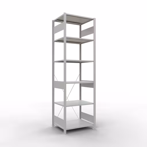 Grundregal, Fachbodenregal Stecksystem MULTIplus150, 2500 x 750 x 600 mm (HxBxT), 6 Fachböden, Kreuzstrebe, RAL 7035 lichtgrau aus der Kategorie Grundregal mit der Artikelnummer 32661-75
