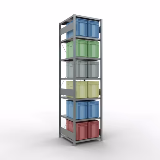 Grundregal, Fachbodenregal Stecksystem MULTIplus250, 3000 x 750 x 800 mm (HxBxT), 7 Fachböden, Kreuzstrebe, verzinkt von Schulte Lagertechnik mit der Artikelnr. 12982-75