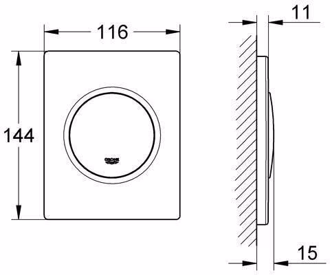 Technische Zeichnung 3982134 GROHE Urinal-Betätigung Nova Cosmopolitan 38804 Flow Management System manuelle Betätigung alpinweiß