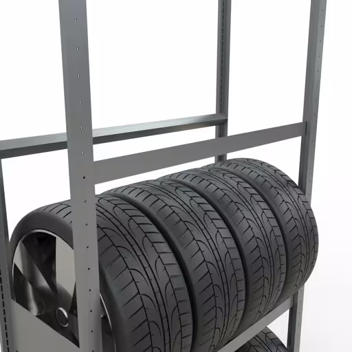 Abbildung Nr 12 des Artikels Grundregal, Räder-/Reifenregal, 2750 x 1000 x 400 mm (HxBxT), verzinkt, 4 Lagerebenen á 150 kg Fachlast pro Ebene aus der Produktgruppe Fachbodenregale von der Marke Schulte Lagertechnik