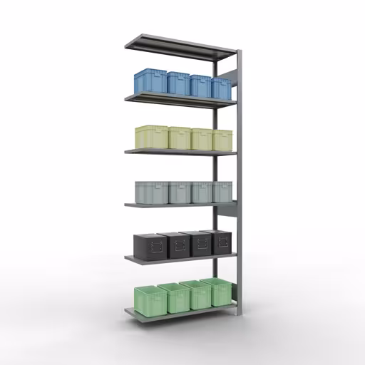 Zusatzbild des Artikels Anbauregal, Fachbodenregal Stecksystem MULTIplus150, 2500 x 1000 x 400 mm (HxBxT), 6 Fachböden, Längenriegel, verzinkt aus Anbauregal