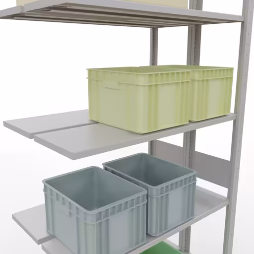 Zusatzbild des Artikels Anbauregal, Doppelregal, Fachbodenregal Stecksystem MULTIplus150, 3000 x 1000 x (2x300) mm (HxBxT), 2x7 Fachböden, Längenriegel, RAL 7035 lichtgrau aus Doppelregale