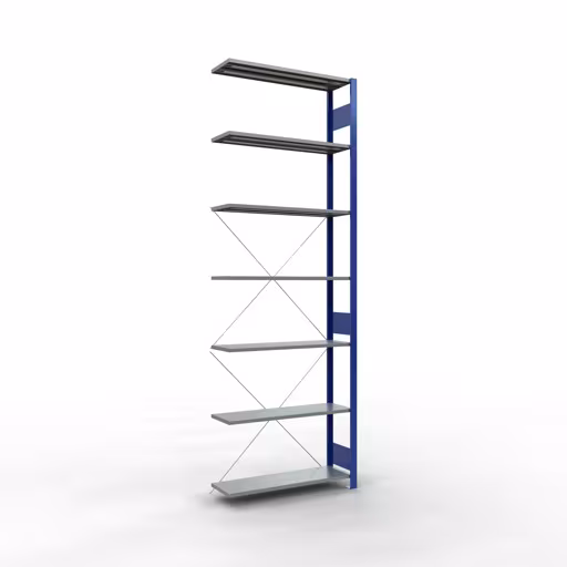 Anbauregal, Fachbodenregal Stecksystem MULTIplus150, 3000 x 1000 x 300 mm (HxBxT), 7 Fachböden, Kreuzstrebe, RAL 5010/verzinkt aus der Kategorie Anbauregal mit der Artikelnummer 12737-B
