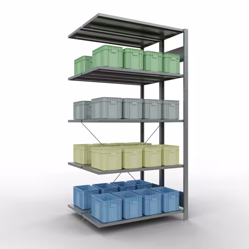 Abbildung Nr 11 des Artikels Anbauregal, Doppelregal, Fachbodenregal Stecksystem MULTIplus150, 2000 x 1000 x (2x400) mm (HxBxT), 2x5 Fachböden, Kreuzstrebe, verzinkt aus der Produktgruppe Fachbodenregale von der Marke Schulte Lagertechnik