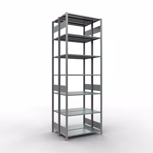 Grundregal, Doppelregal, Fachbodenregal Stecksystem MULTIplus150, 3000 x 1000 x (2x400) mm (HxBxT), 2x7 Fachböden, Längenriegel, verzinkt aus der Kategorie Doppelregale mit der Artikelnummer 17842