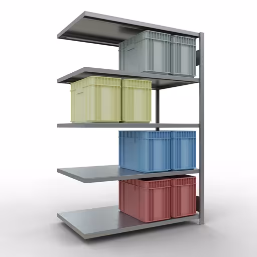 Anbauregal, Fachbodenregal Stecksystem MULTIplus250, 2000 x 1300 x 800 mm (HxBxT), 5 Fachböden, Längenriegel, verzinkt von Schulte Lagertechnik mit der Artikelnr. 12985-130-LR