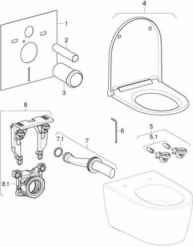 Technische Zeichnung 3970811 Geberit ONE Set Wand-WC mit WC-Sitz weiß/glanzverchromt, KeraTect