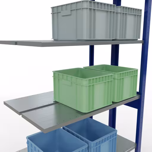 Anbauregal, Doppelregal, Fachbodenregal Stecksystem MULTIplus150, 2500 x 1000 x (2x300) mm (HxBxT), 2x6 Fachböden, Längenriegel, RAL 5010 enzianblau von Schulte Lagertechnik mit der Artikelnr. 33136-B