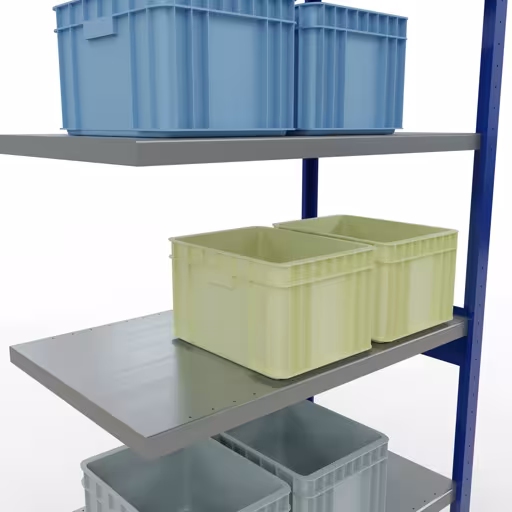 Abbildung Nr 15 des Artikels Anbauregal, Fachbodenregal Stecksystem MULTIplus330, 2500 x 1000 x 600 mm (HxBxT), 6 Fachböden, Längenriegel, RAL 5010 enzianblau/verzinkt aus der Produktgruppe Stecksystem von der Marke Schulte Lagertechnik