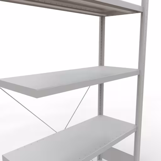 Abbildung Nr 13 des Artikels Anbauregal, Fachbodenregal Stecksystem MULTIplus330, 2000 x 1000 x 400 mm (HxBxT), 5 Fachböden, Kreuzstrebe, RAL 7035 lichtgrau aus der Produktgruppe Stecksystem von der Marke Schulte Lagertechnik