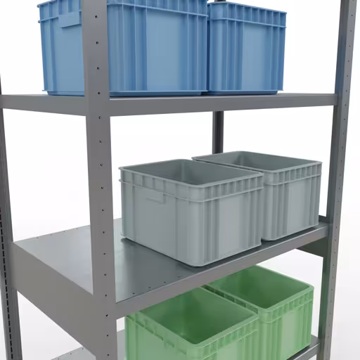 Abbildung Nr 12 des Artikels Grundregal, Fachbodenregal Stecksystem MULTIplus330, 2500 x 1000 x 600 mm (HxBxT), 6 Fachböden, Längenriegel, verzinkt aus der Produktgruppe Stecksystem von der Marke Schulte Lagertechnik