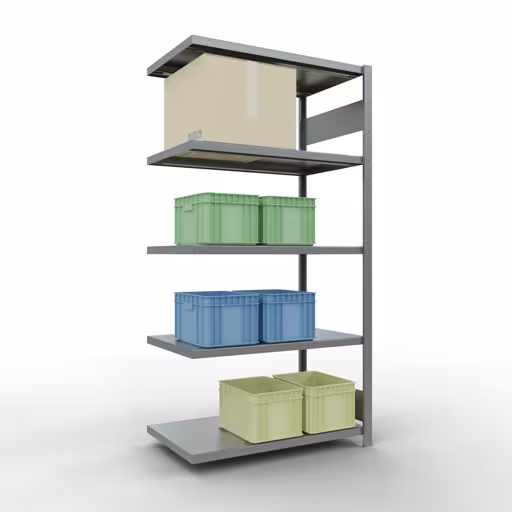 Anbauregal, Fachbodenregal Stecksystem MULTIplus250, 2000 x 1000 x 600 mm (HxBxT), 5 Fachböden, Längenriegel, verzinkt von Schulte Lagertechnik mit der Artikelnr. 12965-LR