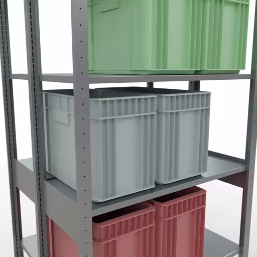 Produktbild Nr 13 des Artikels Grundregal, Doppelregal, Fachbodenregal Stecksystem MULTIplus150, 2500 x 1000 x (2x400) mm (HxBxT), 2x6 Fachböden, Längenriegel, verzinkt Abbildung Nr 13 des Artikels Grundregal, Doppelregal, Fachbodenregal Stecksystem MULTIplus150, 2500 x 1000 x (2x400) mm (HxBxT), 2x6 Fachböden, Längenriegel, verzinkt aus der Produktgruppe Fachbodenregale von der Marke Schulte Lagertechnik