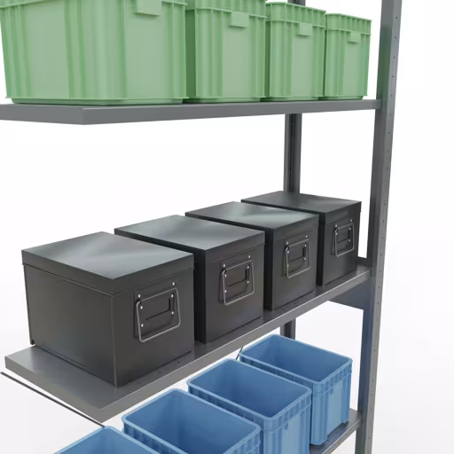 Anbauregal, Fachbodenregal Stecksystem MULTIplus85, 2500 x 1000 x 300 mm (HxBxT), 6 Fachböden, Kreuzstrebe, verzinkt von Schulte Lagertechnik aus der Kategorie Stecksystem