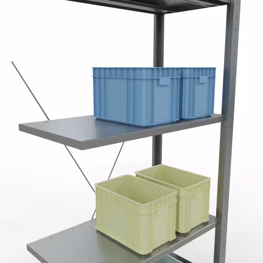 Anbauregal, Fachbodenregal Stecksystem MULTIplus150, 2000 x 750 x 400 mm (HxBxT), 5 Fachböden, Kreuzstrebe, verzinkt von der Marke Schulte Lagertechnik aus der Produktreihe Stecksystem