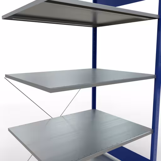 Anbauregal, Fachbodenregal Stecksystem MULTIplus150, 2000 x 1000 x 800 mm (HxBxT), 5 Fachböden, Kreuzstrebe, RAL 5010/verzinkt von Schulte Lagertechnik mit der Artikelnr. 12585-B