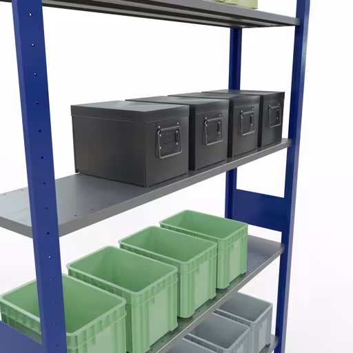 Grundregal, Fachbodenregal Stecksystem MULTIplus150, 3000 x 1300 x 300 mm (HxBxT), 7 Fachböden, Längenriegel, RAL 5010 enzianblau/verzinkt mit der Artikelnr. 12732-130-LR-B Grundregal, Fachbodenregal Stecksystem MULTIplus150, 3000 x 1300 x 300 mm (HxBxT), 7 Fachböden, Längenriegel, RAL 5010 enzianblau/verzinkt von Schulte Lagertechnik aus der Kategorie Stecksystem