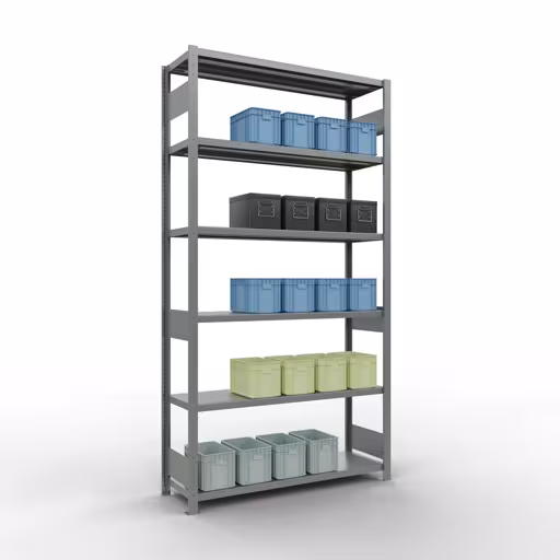 Grundregal, Fachbodenregal Stecksystem MULTIplus250, 2500 x 1300 x 400 mm (HxBxT), 6 Fachböden, Längenriegel, verzinkt aus der Kategorie Grundregal mit der GTIN 4004514282583 Grundregal, Fachbodenregal Stecksystem MULTIplus250, 2500 x 1300 x 400 mm (HxBxT), 6 Fachböden, Längenriegel, verzinkt von der Marke Schulte Lagertechnik aus der Produktreihe Stecksystem