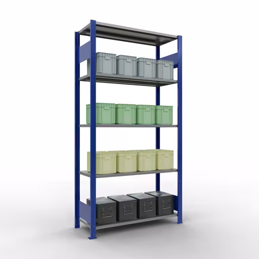 Abbildung Nr 8 des Artikels Grundregal, Fachbodenregal Stecksystem MULTIplus85, 2000 x 1000 x 400 mm (HxBxT), 5 Fachböden, Längenriegel, RAL 5010 enzianblau aus der Produktgruppe Stecksystem von der Marke Schulte Lagertechnik