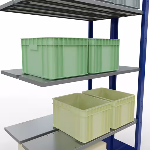 Andere Ansicht des Artikels Anbauregal, Doppelregal, Fachbodenregal Stecksystem MULTIplus150, 2000 x 1000 x (2x300) mm (HxBxT), 2x5 Fachböden, Längenriegel, RAL 5010 enzianblau aus der Kategorie Fachbodenregale