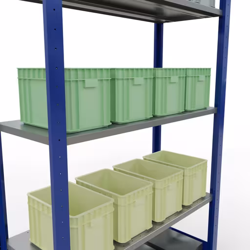 Abbildung Nr 10 des Artikels Grundregal, Fachbodenregal Stecksystem MULTIplus85, 2000 x 1000 x 400 mm (HxBxT), 5 Fachböden, Längenriegel, RAL 5010 enzianblau aus der Produktgruppe Stecksystem von der Marke Schulte Lagertechnik