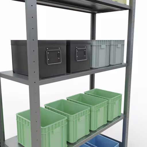 Abbildung Nr 15 des Artikels Grundregal, Fachbodenregal Stecksystem MULTIplus85, 2000 x 1000 x 400 mm (HxBxT), 5 Fachböden, Längenriegel, verzinkt aus der Produktgruppe Stecksystem von der Marke Schulte Lagertechnik